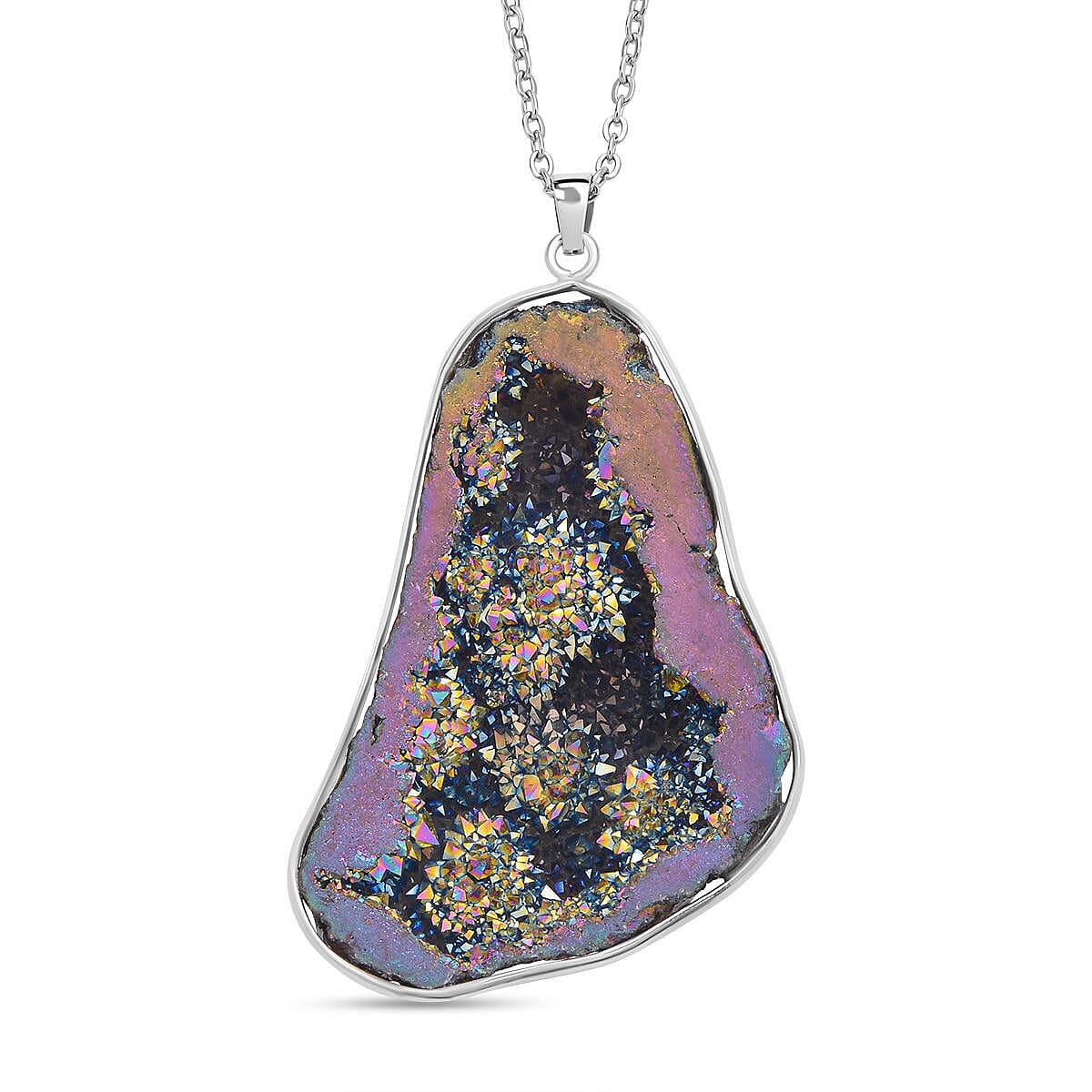 Purple Colour Druzy Quartz Pendant with Chain (Size - 24) in Silver Tone 243.65 Ct