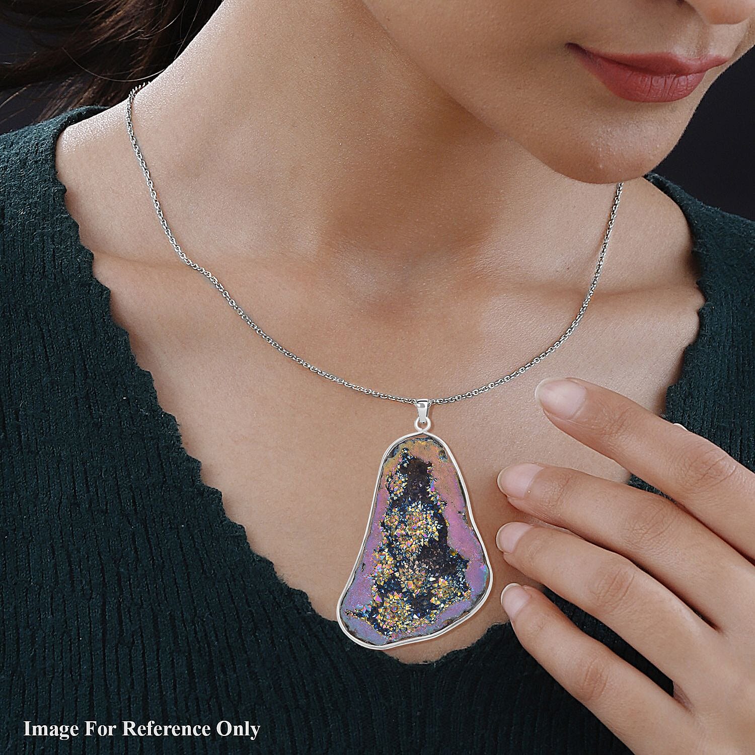 Purple Colour Druzy Quartz Pendant with Chain (Size - 24) in Silver Tone 243.65 Ct