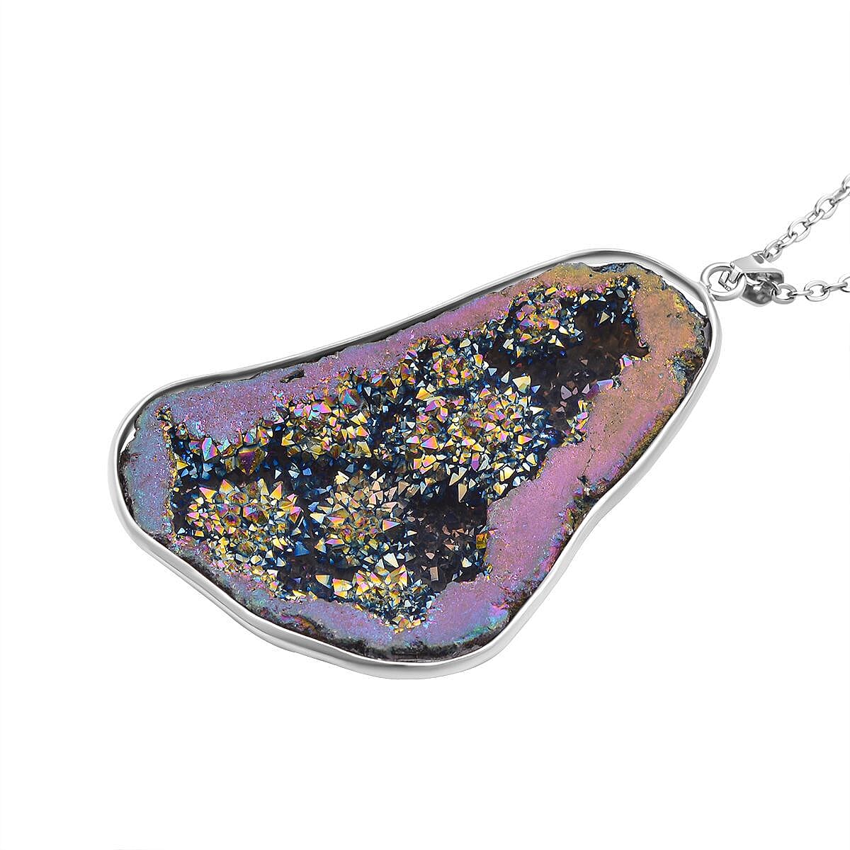 Purple Colour Druzy Quartz Pendant with Chain (Size - 24) in Silver Tone 243.65 Ct