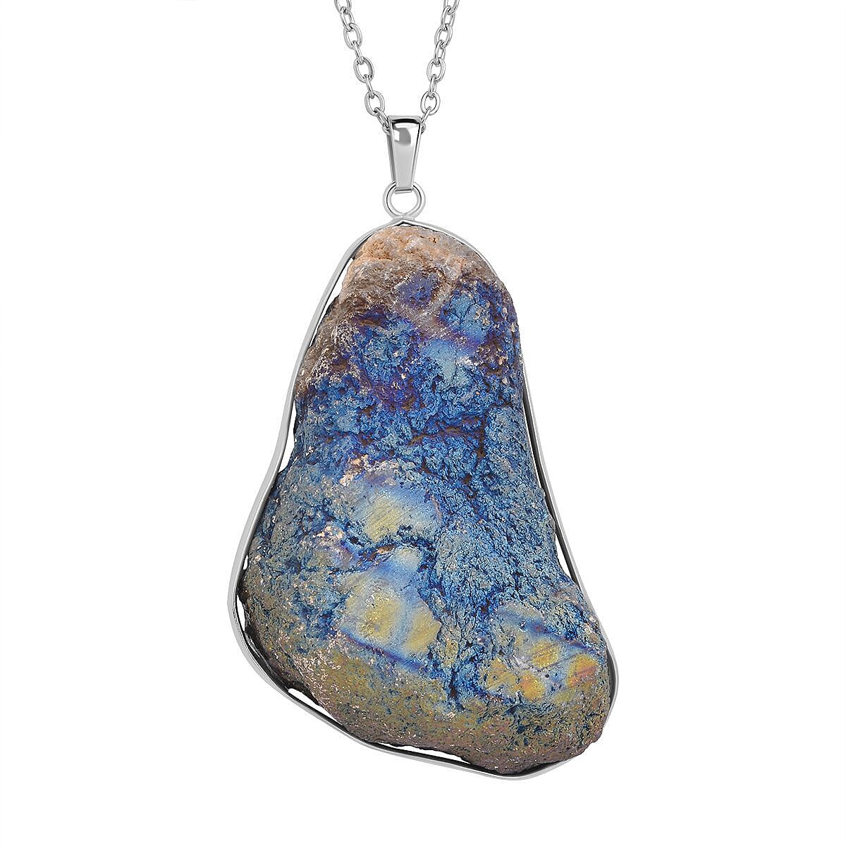 Purple Colour Druzy Quartz Pendant with Chain (Size - 24) in Silver Tone 243.65 Ct