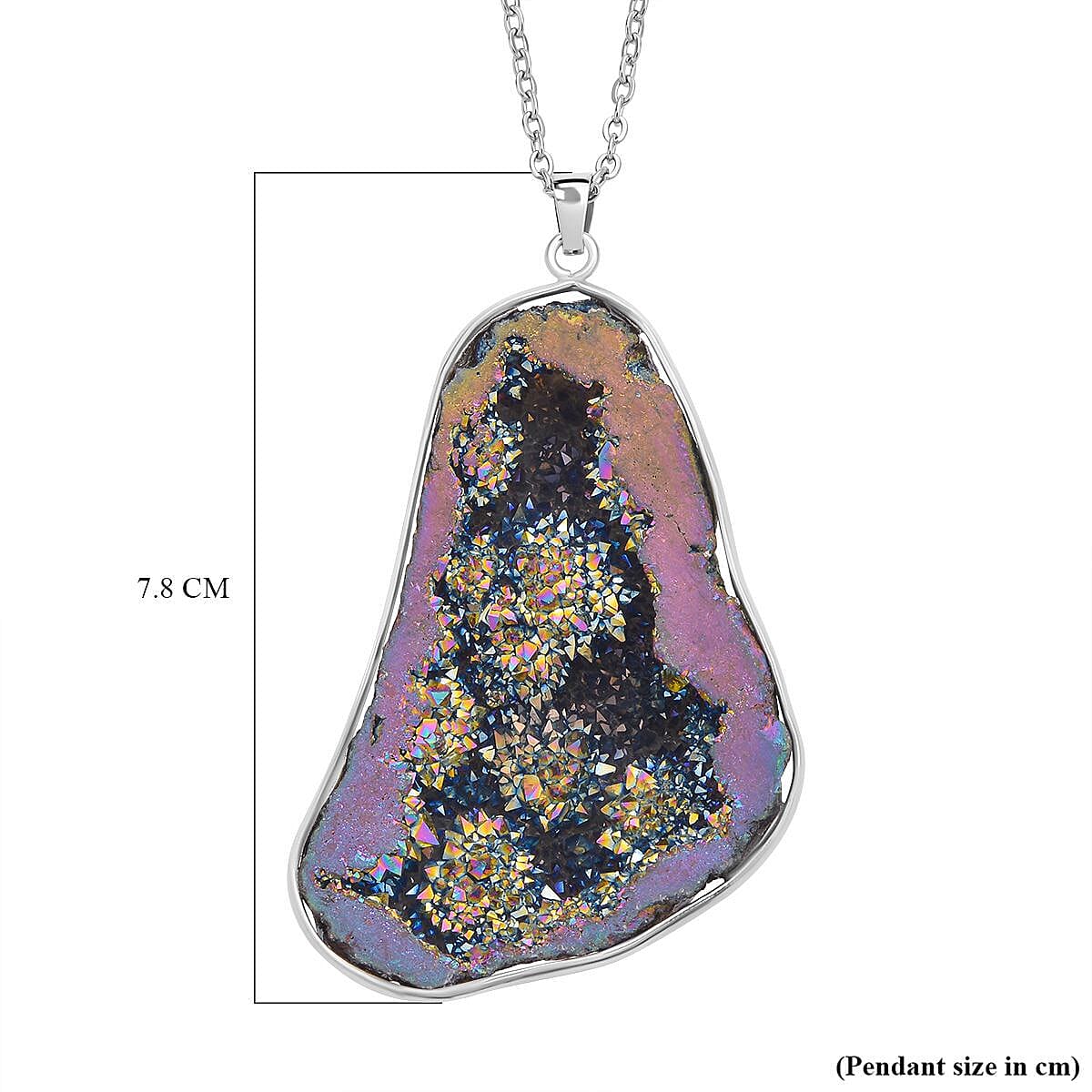 Purple Colour Druzy Quartz Pendant with Chain (Size - 24) in Silver Tone 243.65 Ct