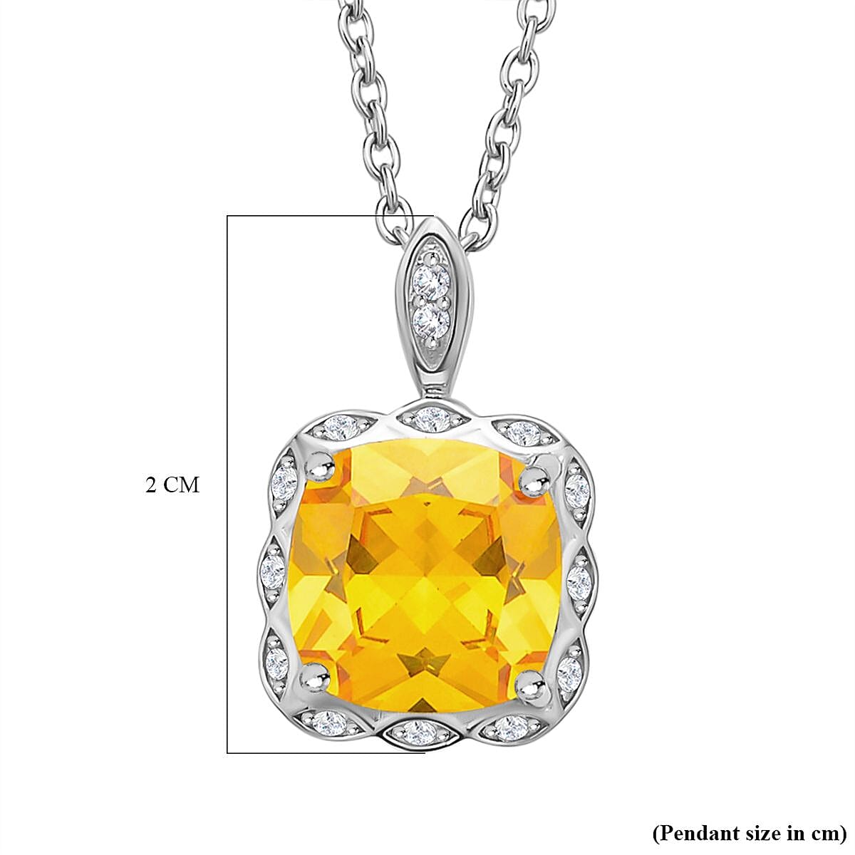 Simulated Canary Yellow Diamond and Simulated Diamond Pendant with Stainless Steel Chain (Size - 20) in Rhodium Overlay Sterling Silver