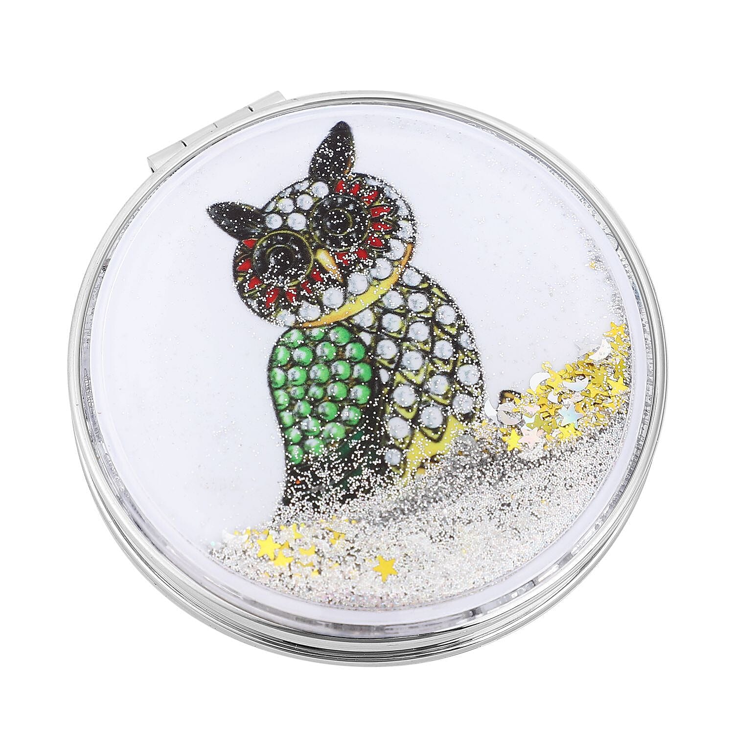 Set of 2 - Multi Colour Austrian Crystal Enamelled Owl Keychain and Mirror in Yellow Gold Tone