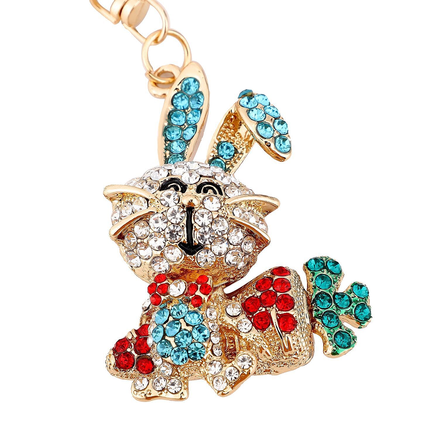 Set of 2 - Multi Colour Austrian Crystal Enamelled Bugs Bunny Keychain and Mirror in Yellow Gold Tone