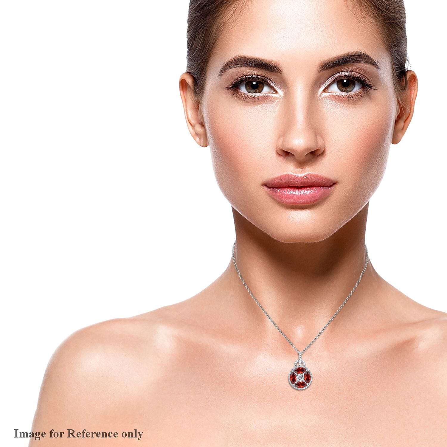 Simulated Diamond and Simulated Garnet Circle of Life Pendant with Chain in Rhodium Overlay Sterling Silver