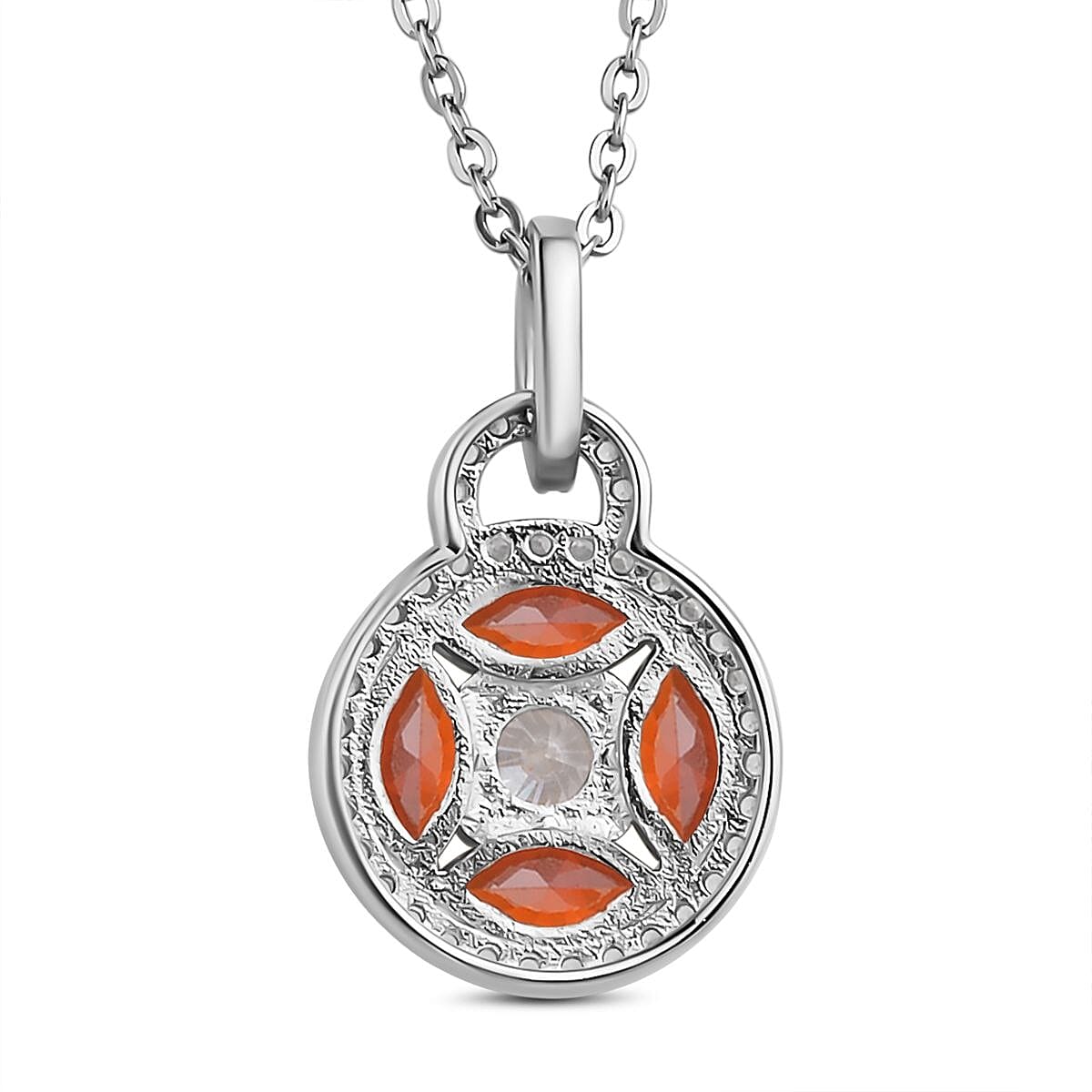 Simulated Diamond and Simulated Garnet Circle of Life Pendant with Chain in Rhodium Overlay Sterling Silver