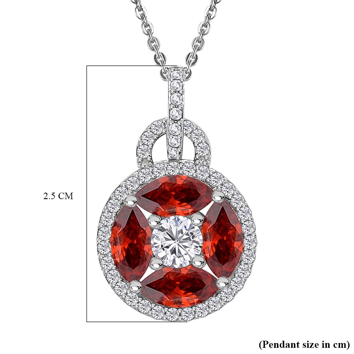 Simulated Diamond and Simulated Garnet Circle of Life Pendant with Chain in Rhodium Overlay Sterling Silver