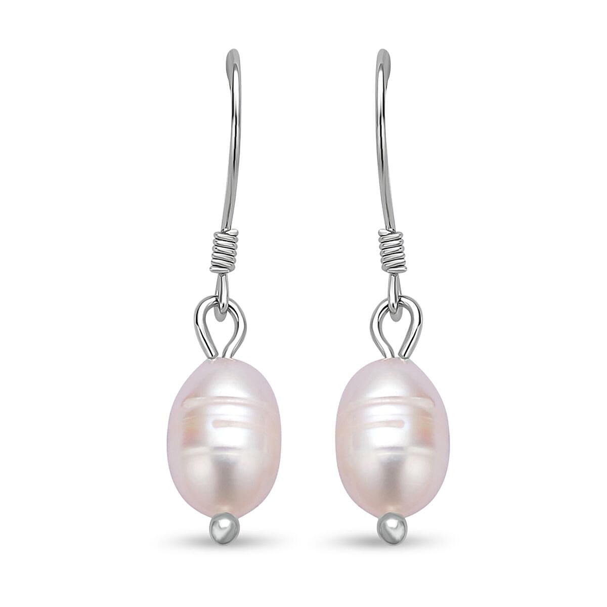 2 Piece Set - White Fresh Water Pearl Bracelet and Earrings in Rhodium Overlay Sterling Silver