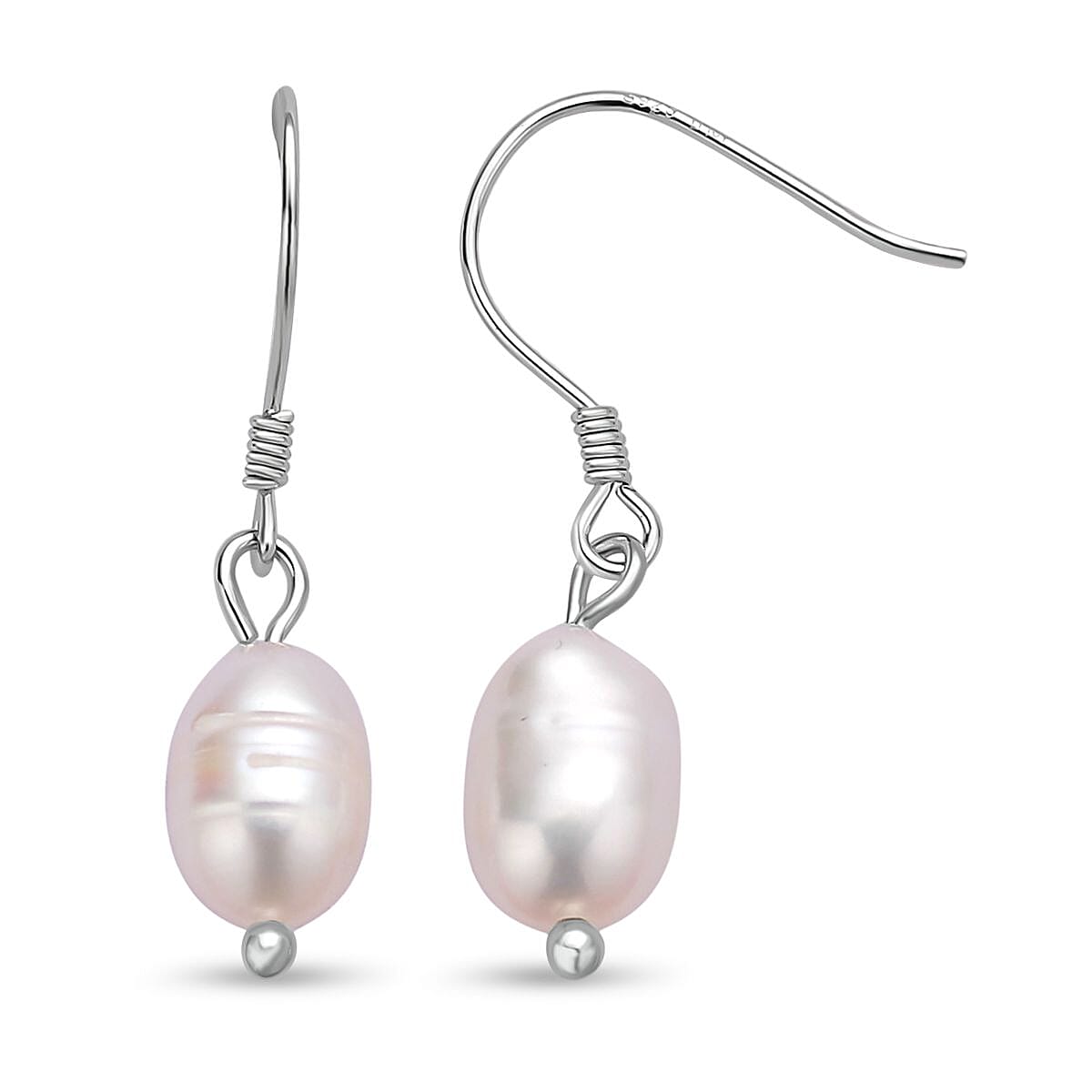 2 Piece Set - White Fresh Water Pearl Bracelet and Earrings in Rhodium Overlay Sterling Silver