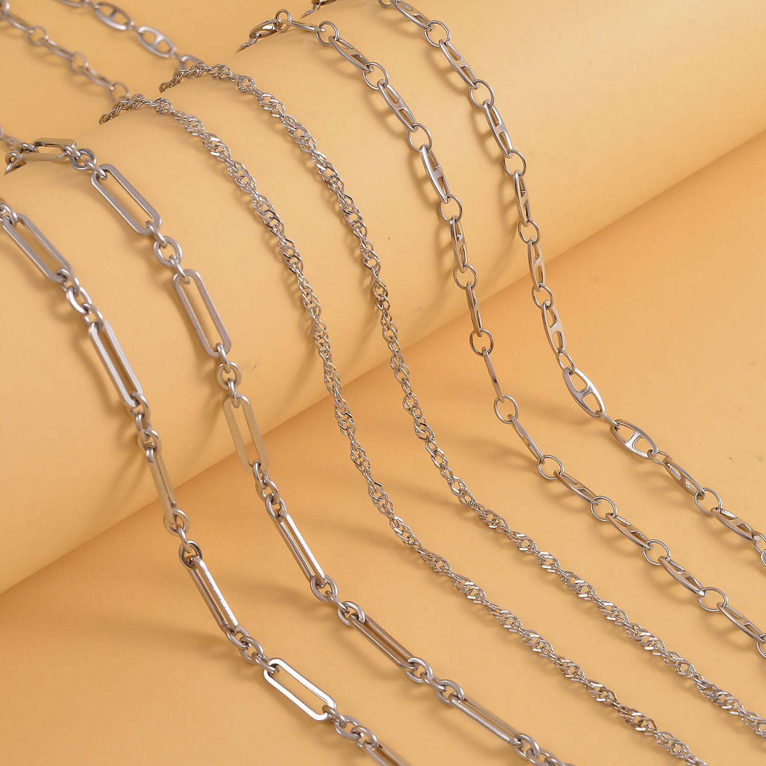 Set of 3 - Mariner, Singapore & Paperclip Link Necklace (Size - 24) in Stainless Steel