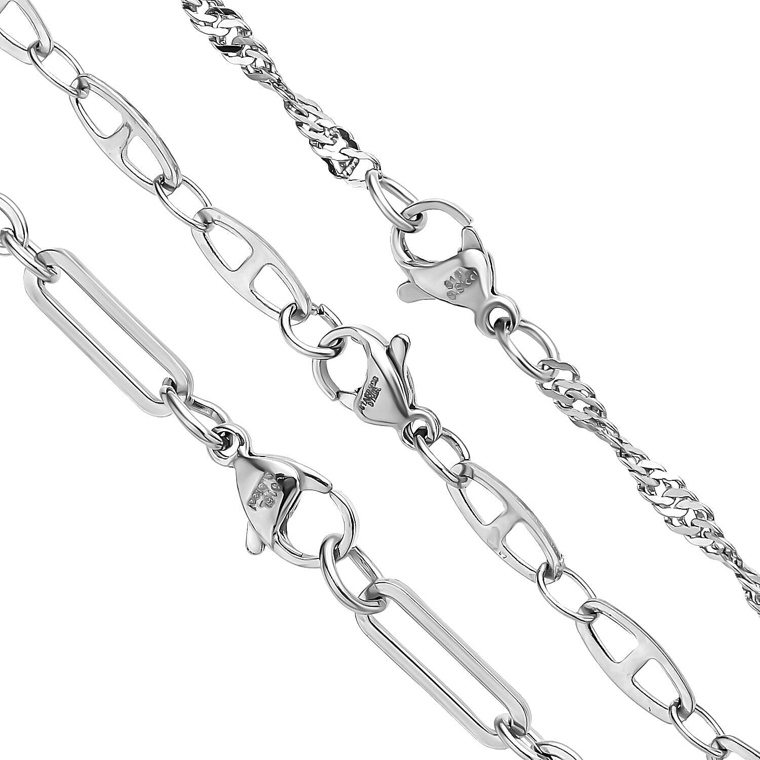 Set of 3 - Mariner, Singapore & Paperclip Link Necklace (Size - 24) in Stainless Steel