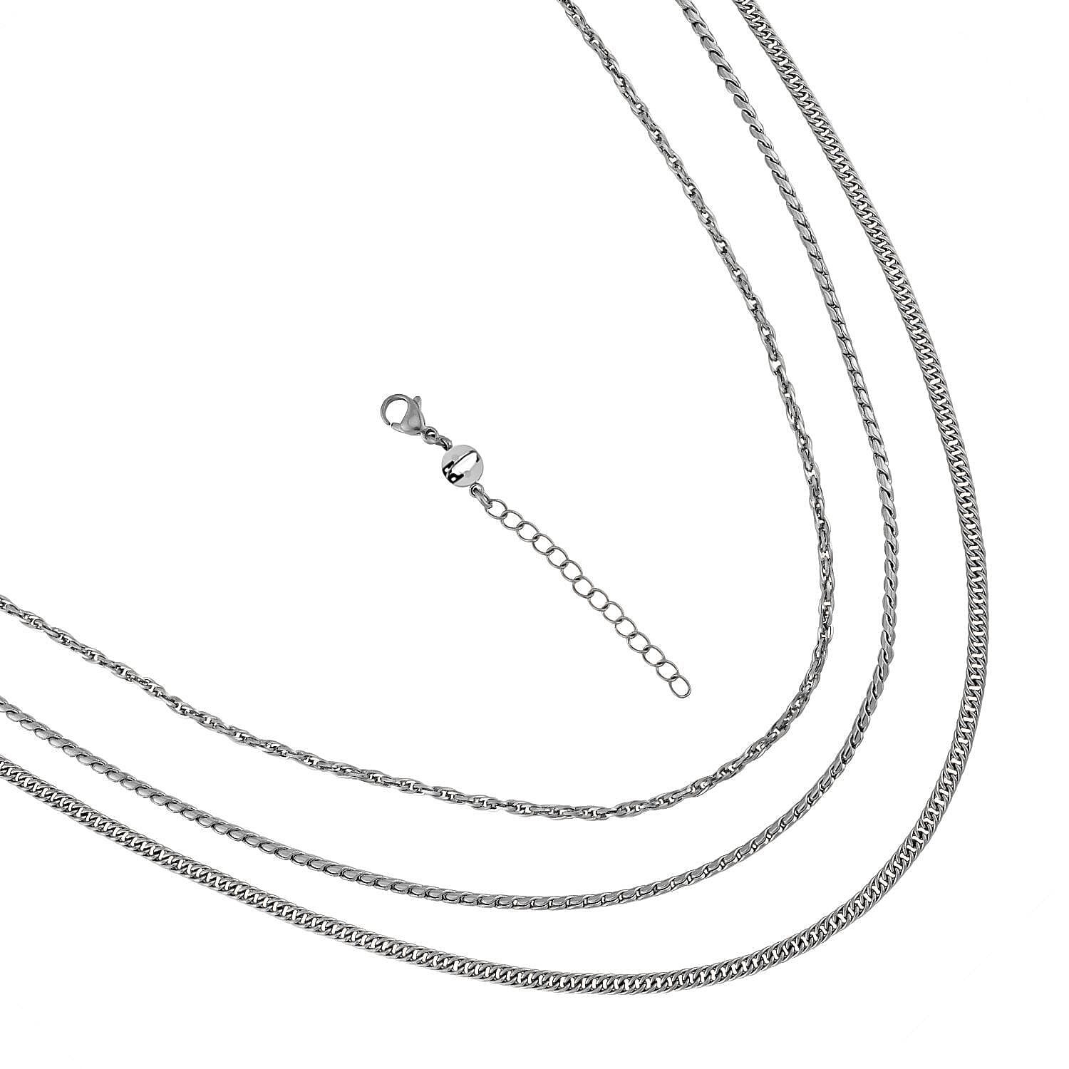 Set of 3 - Necklace (Size - 24-2 Inch Ext.) with Magnetic Lock in Stainless Steel