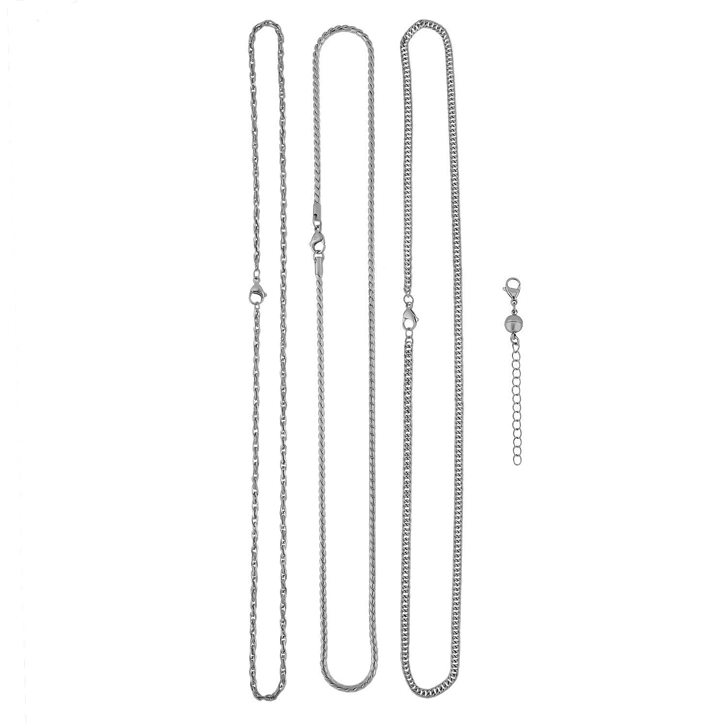 Set of 3 - Necklace (Size - 24-2 Inch Ext.) with Magnetic Lock in Stainless Steel