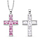 Set of 2 - Simulated Diamond and Simulated Purple Sapphire Cross Pendant with Chain (Size - 19 With 2 Inch Extender) in Silver Tone.