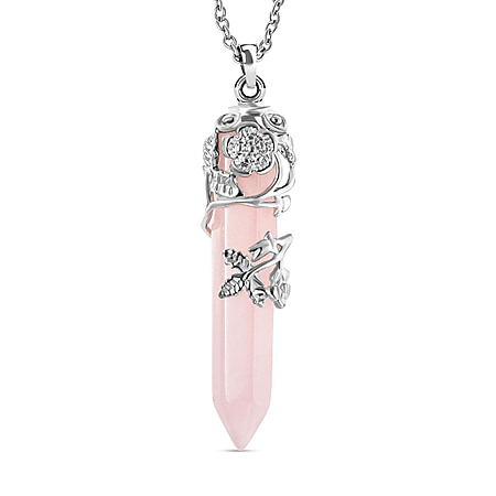 Rose Quartz Floral Vine Pendant with Stainless Steel Chain (Size - 24) in Silver Tone