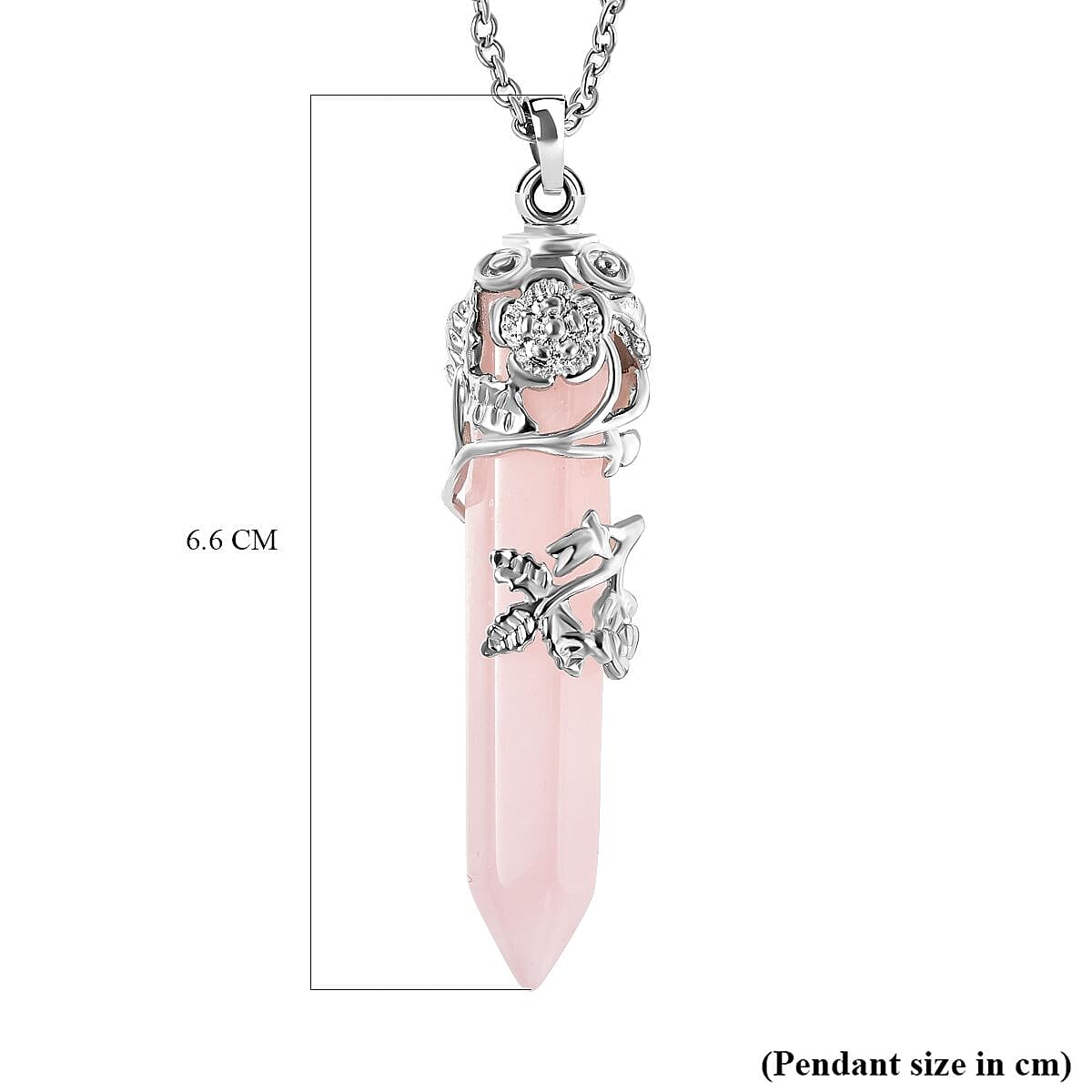 Rose Quartz Floral Vine Pendant with Chain (Size - 24) in White Tone 27.0 Ct