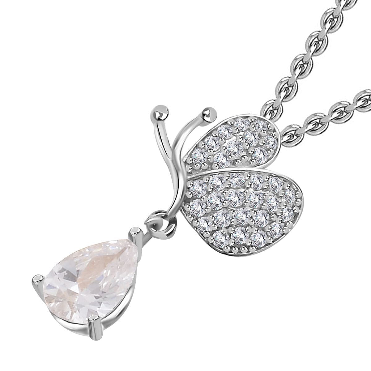 Set of 2 - Cubic Zirconia Angel Wing Pendant with Chain in Yellow Gold Tone