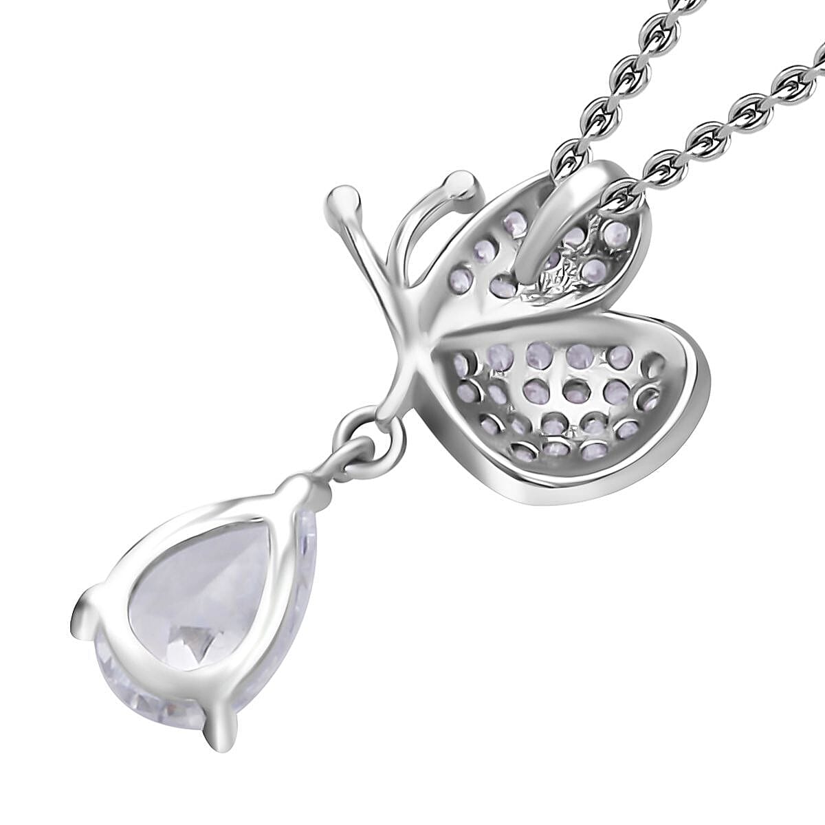 Set of 2 - Cubic Zirconia Angel Wing Pendant with Chain in Yellow Gold Tone