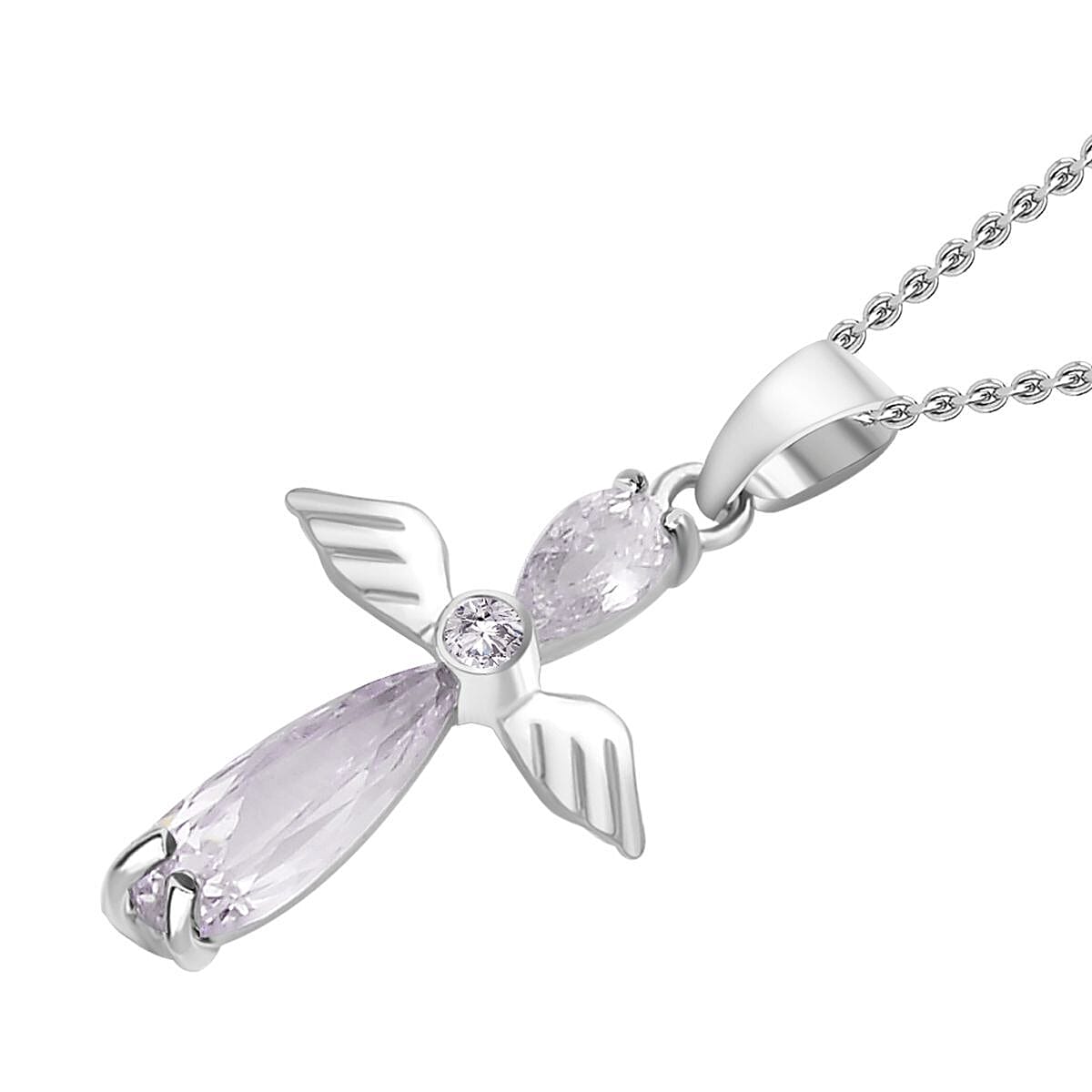 Set of 2 - Cubic Zirconia Angel Wing Pendant with Chain in Yellow Gold Tone