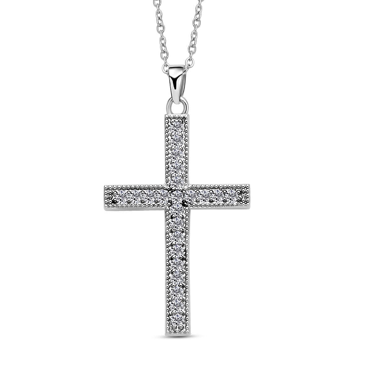 2 Piece Set - Cubic Zirconia Cross Pendant with Chain (Size - 19.5-2 Inch Ext.) and Earrings