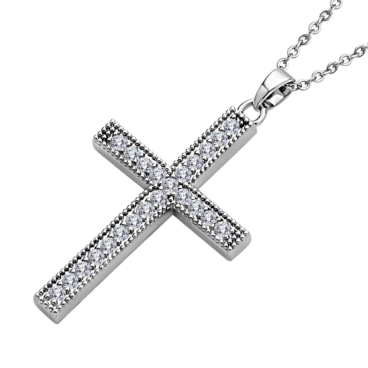 2 Piece Set - Cubic Zirconia Cross Pendant with Chain (Size - 19.5-2 Inch Ext.) and Earrings