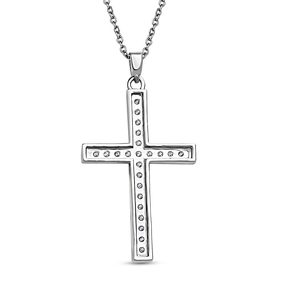 2 Piece Set - Cubic Zirconia Cross Pendant with Chain (Size - 19.5-2 Inch Ext.) and Earrings