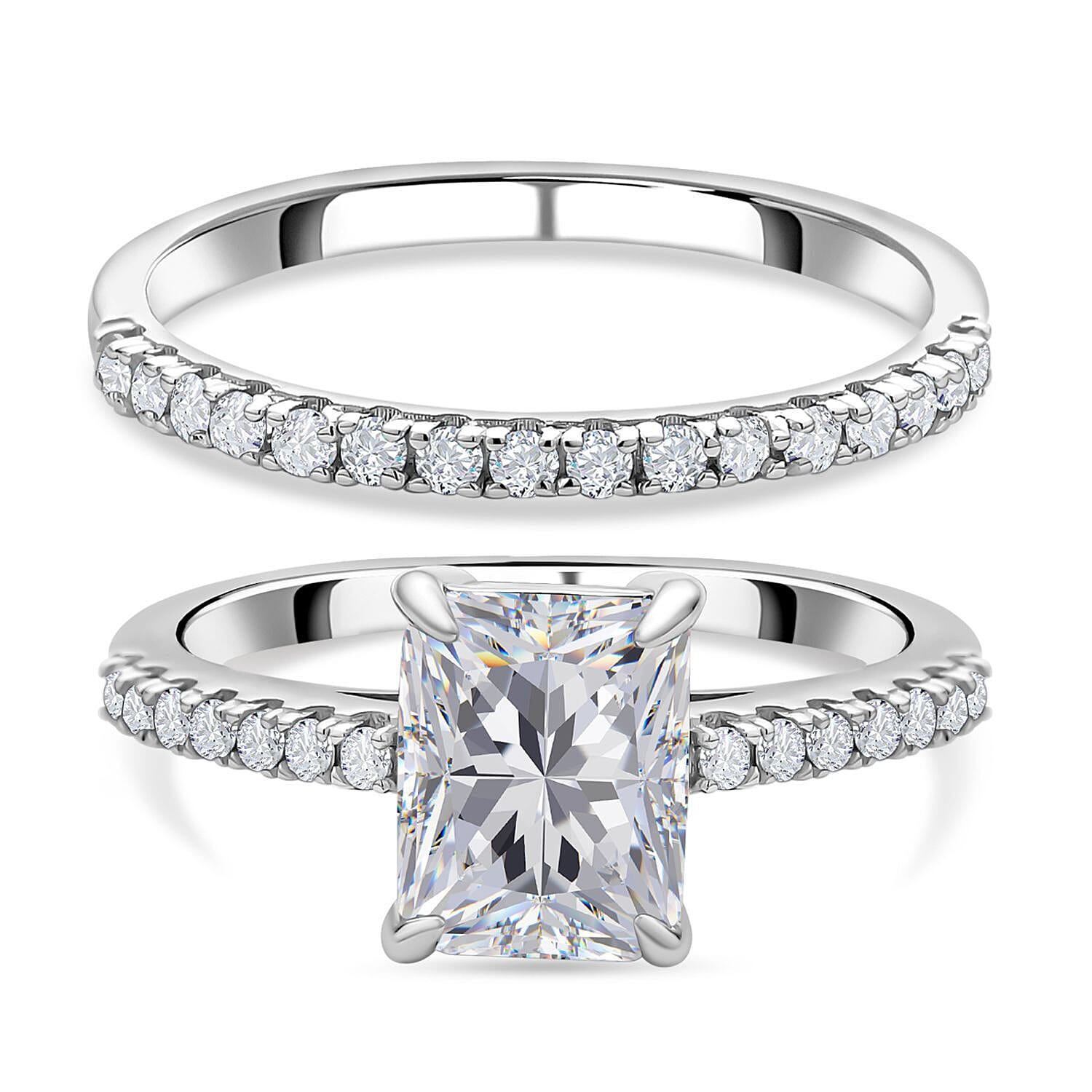Pick of The show - Set of 2 - Moissanite Bridal Ring in Sterling Silver 3.600 Ct, Silver Wt. 5.00 Gms(Size L).