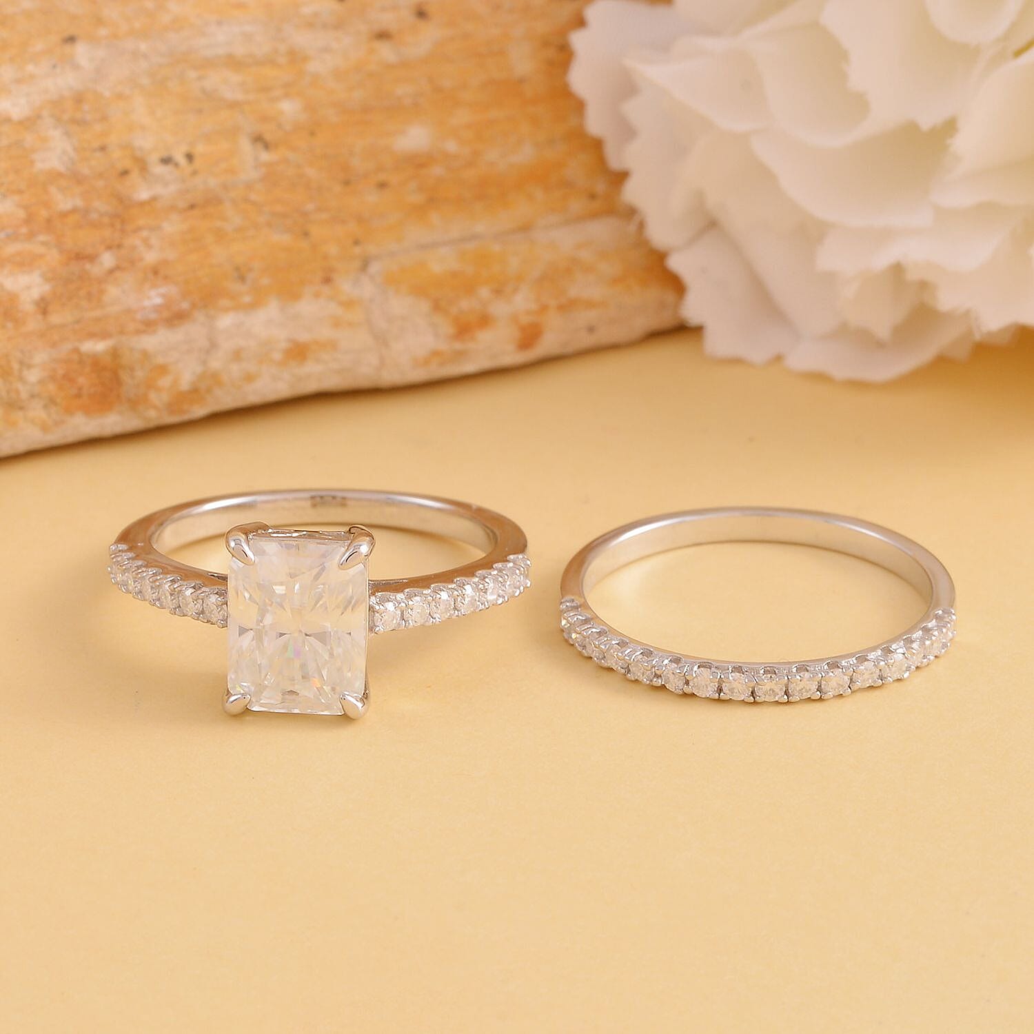 Pick of The show - Set of 2 - Moissanite Bridal Ring in Sterling Silver 3.600 Ct, Silver Wt. 5.00 Gms(Size T).