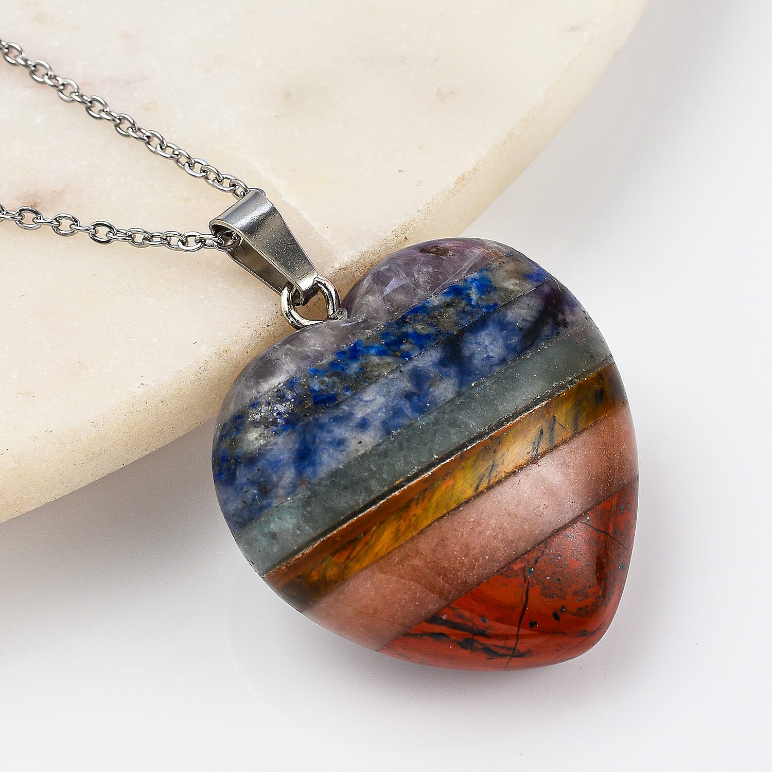 Seven Chakras Multi Gemstone Pendant with 20 inch Chain