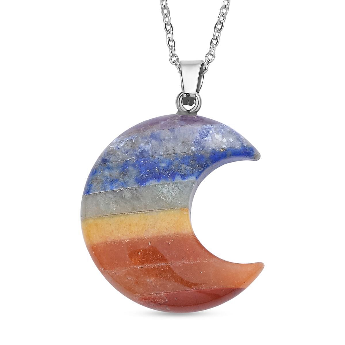 Multi Gemstone Moon Pendant with Chain (Size 20) 28.00 Ct.