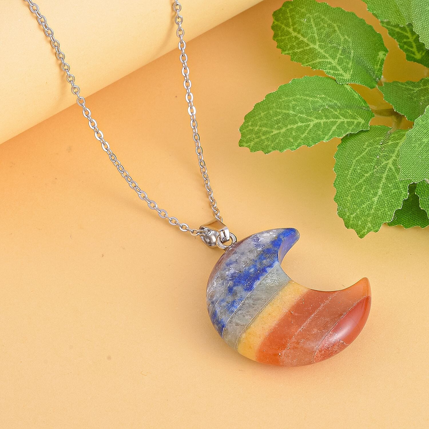 Multi Gemstone Moon Pendant with Chain (Size 20) 28.00 Ct.