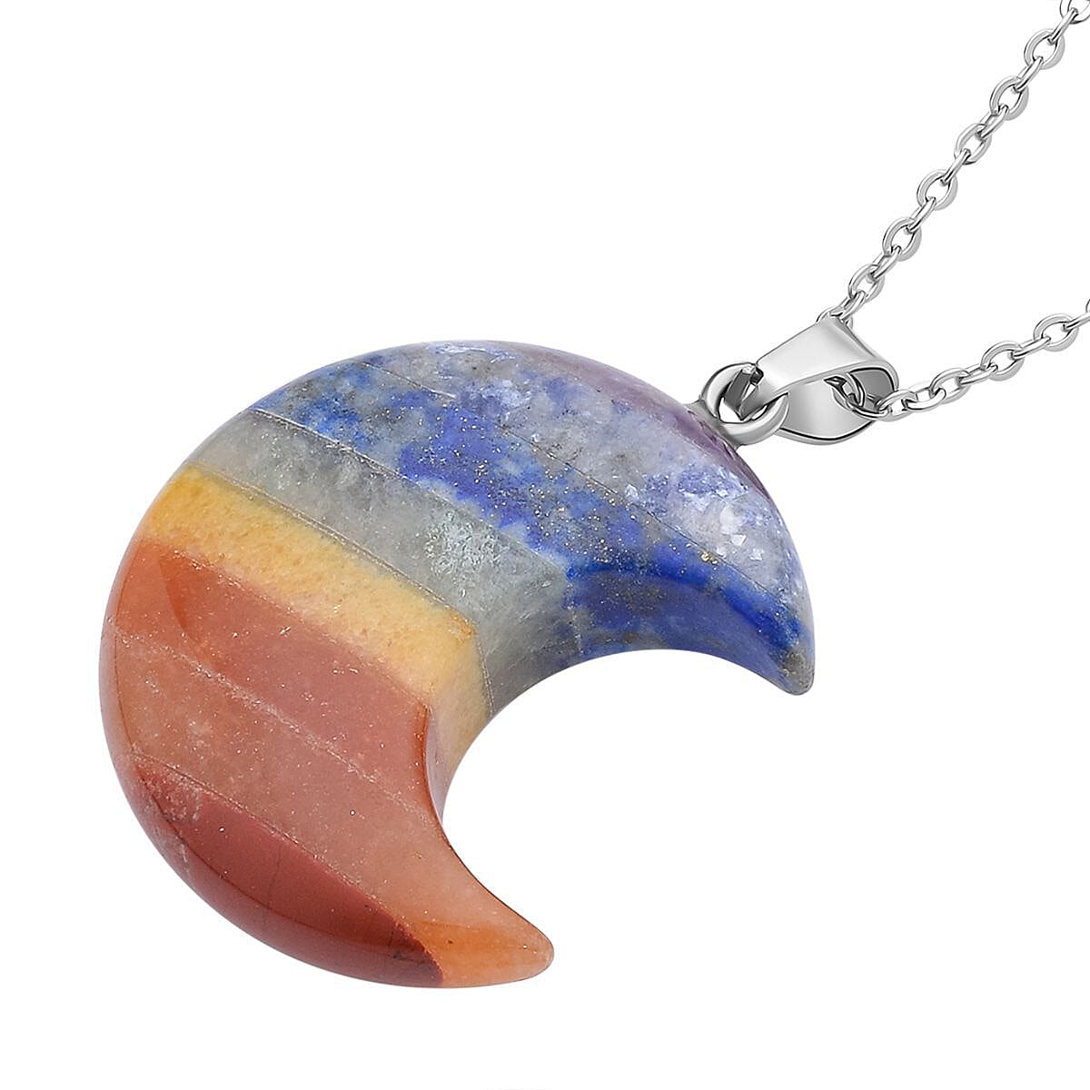Multi Gemstone Moon Pendant with Chain (Size 20) 28.00 Ct.