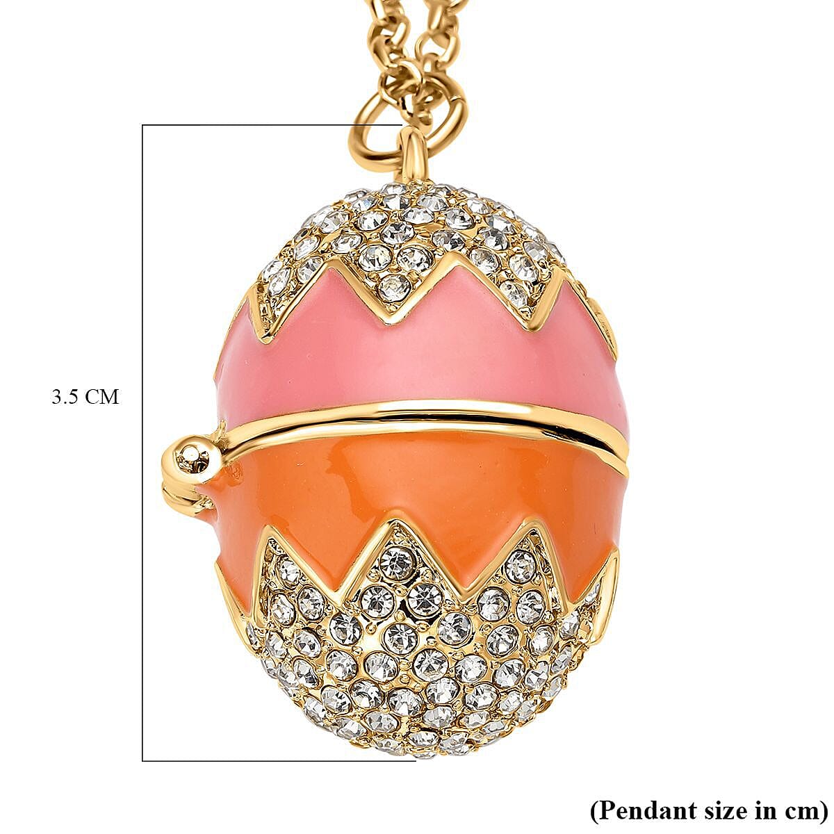 White Austrian Crystal Enamelled Easter Egg Pendant with Chain (Size 28 with 2.5 Inch Extender) in Yellow Gold Tone