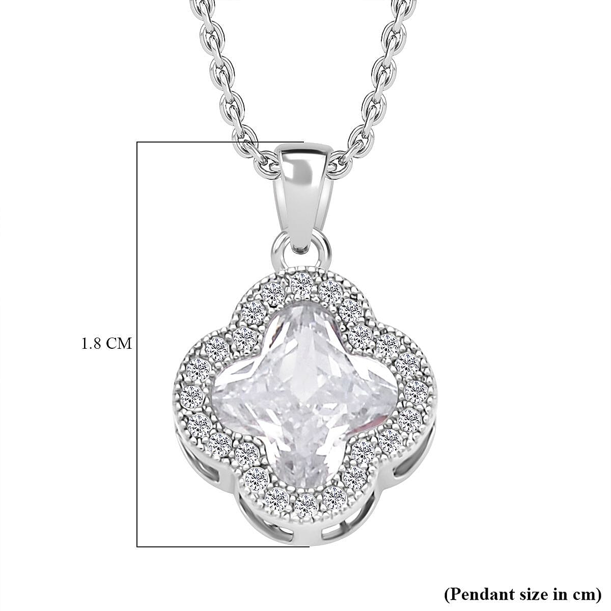 Simulated Diamond Pendant with Chain (Size 19 With 2 Inch Extender) in Silver Tone