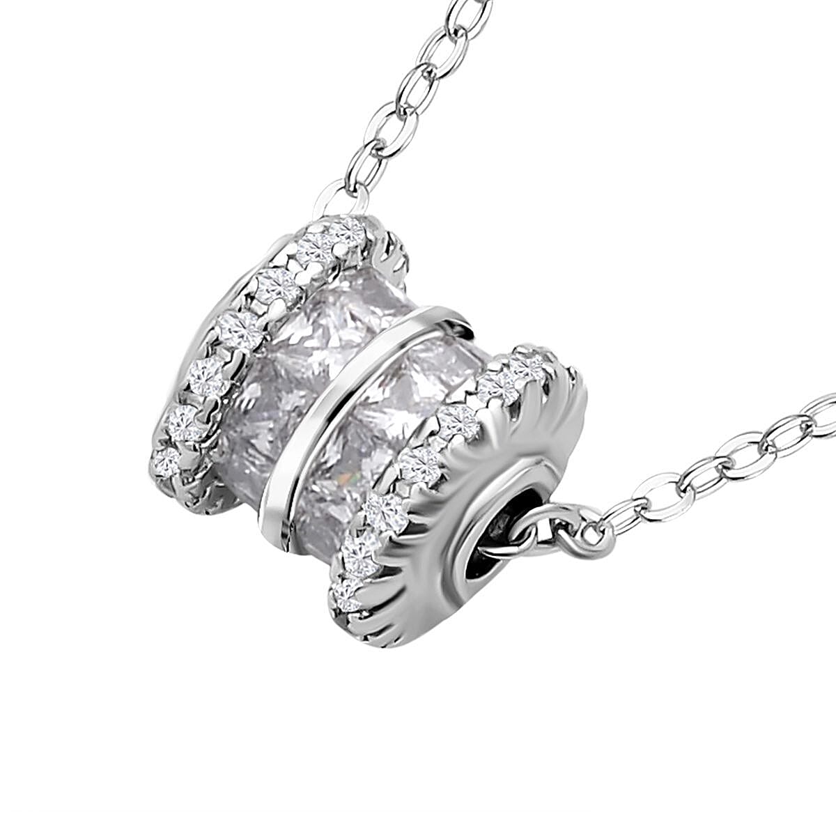 Simulated Diamond Screw Hollow Tunnels Pendant with Chain (Size 20 inch +2 inch Extender) in Silver Tone