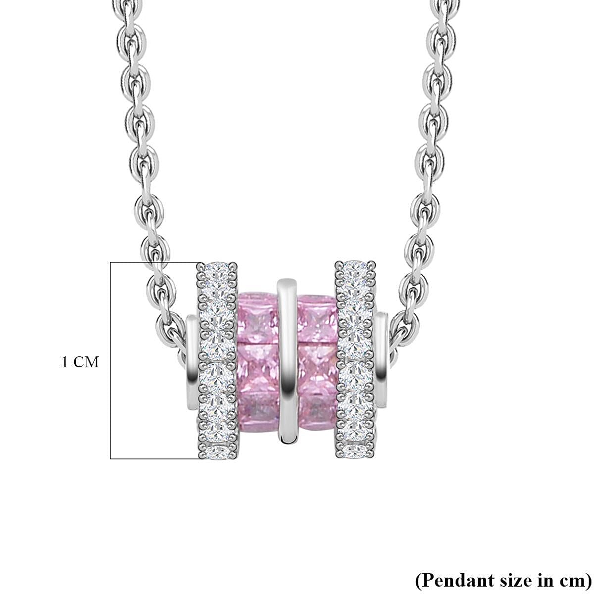 Simulated Pink Sapphire and Simulated Diamond Pendant with Chain (Size 20- 2 inch Ext.) in Silver Tone