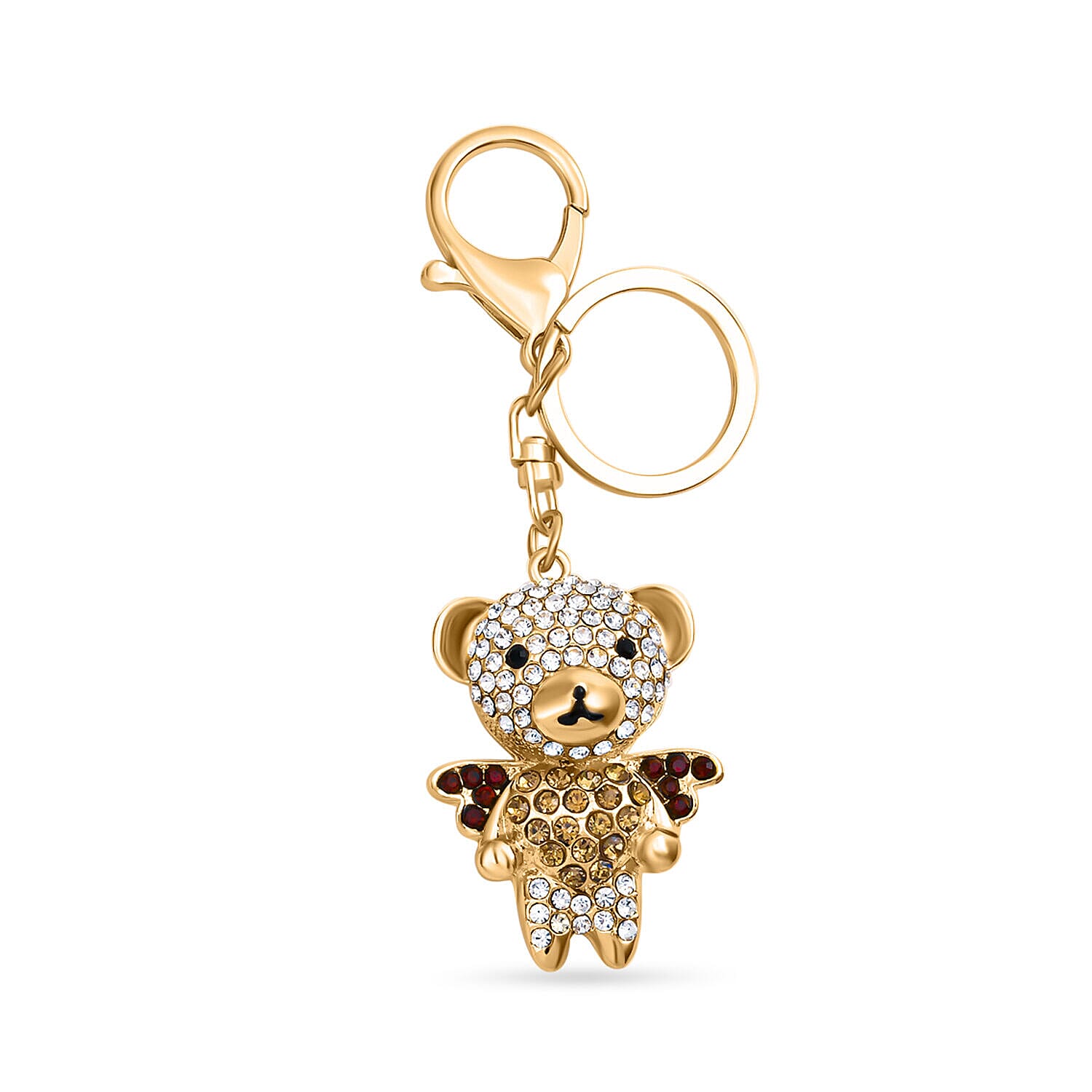 Set of 3 - Multi Colour Austrian Crystal Enamelled Dog, Shoe and Bear Keychain in Yellow Gold Tone