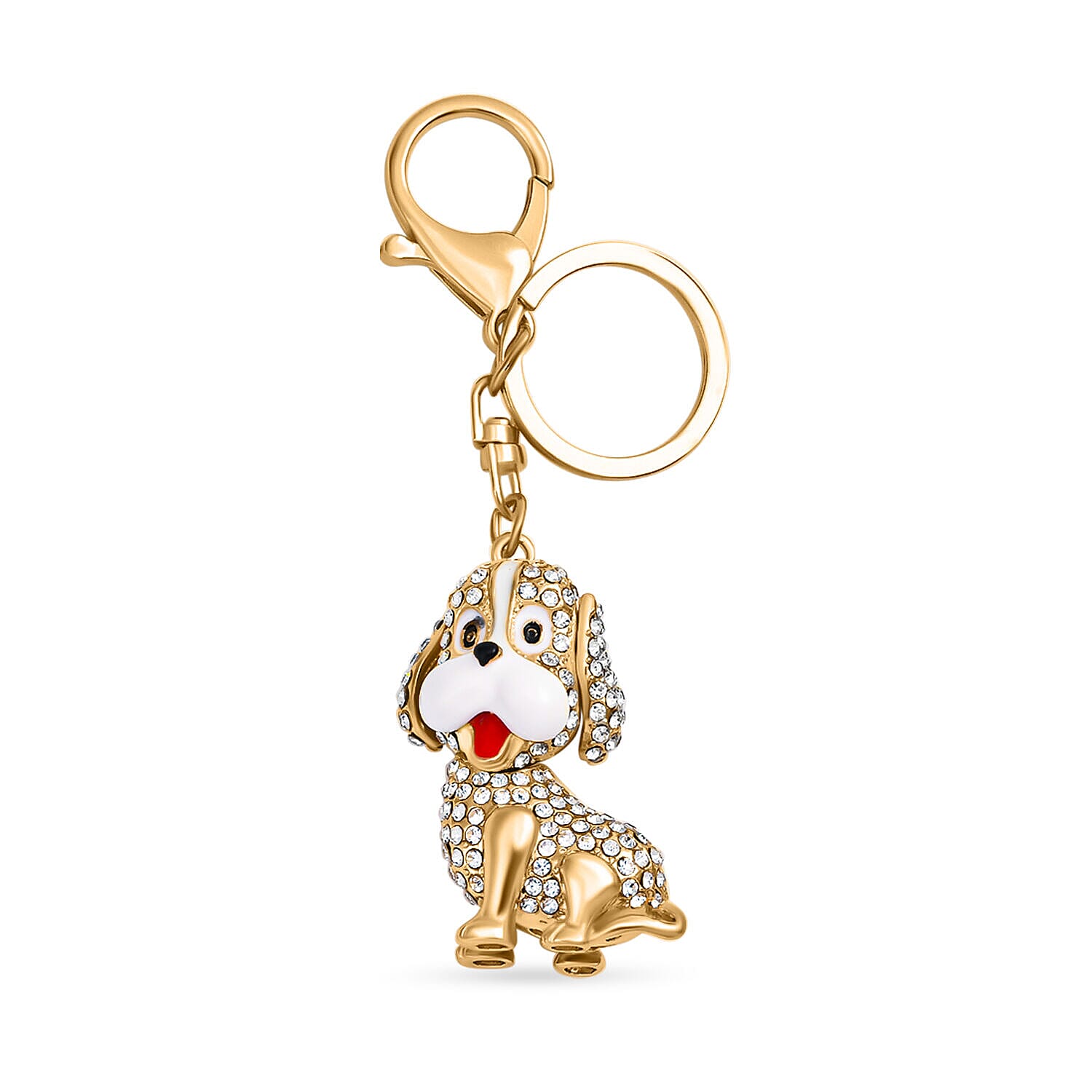 Set of 3 - Multi Colour Austrian Crystal Enamelled Dog, Shoe and Bear Keychain in Yellow Gold Tone