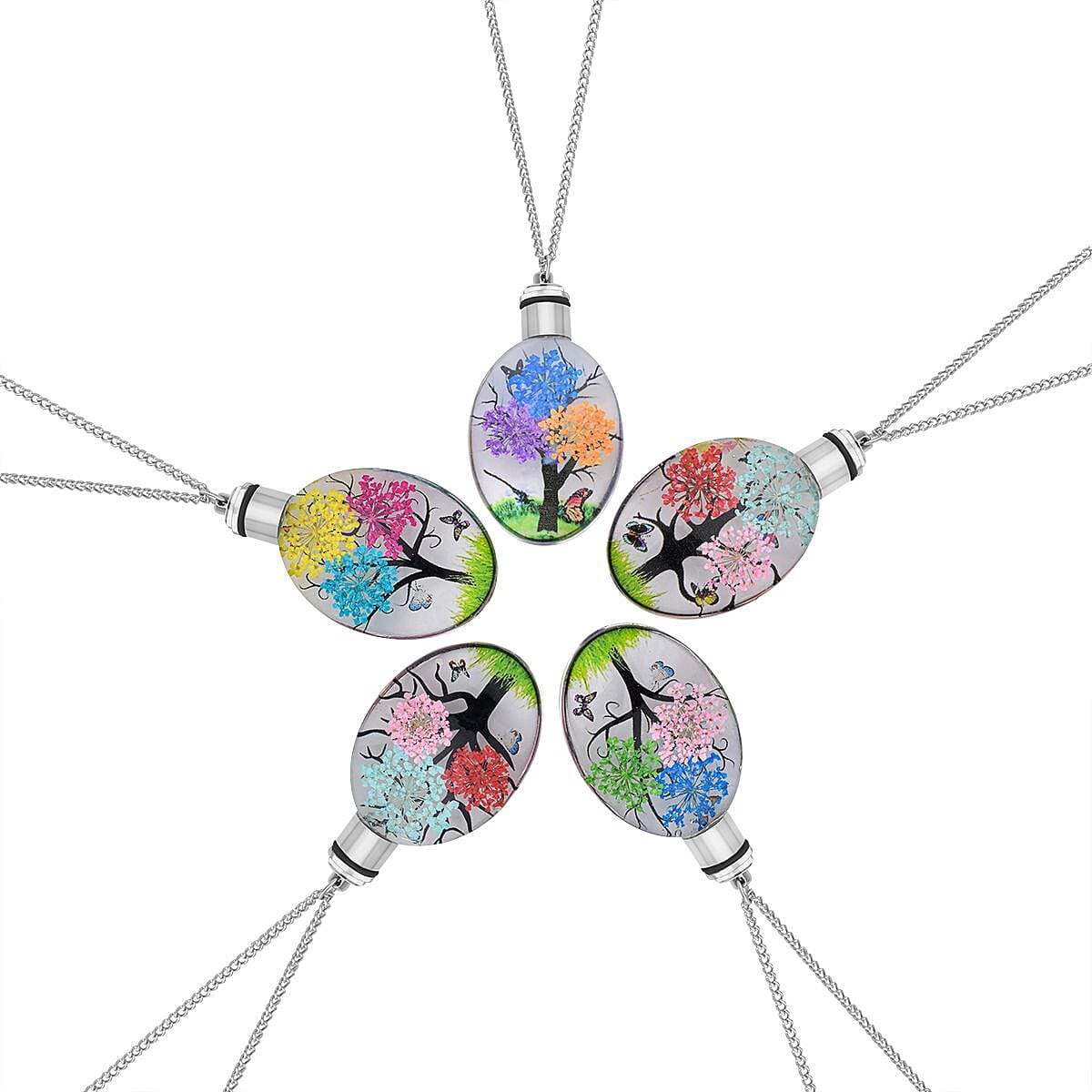 Set of 5 - Dried Real Flower LED Pendant with Curb Chain (Size 24-2 Inch Ext.)