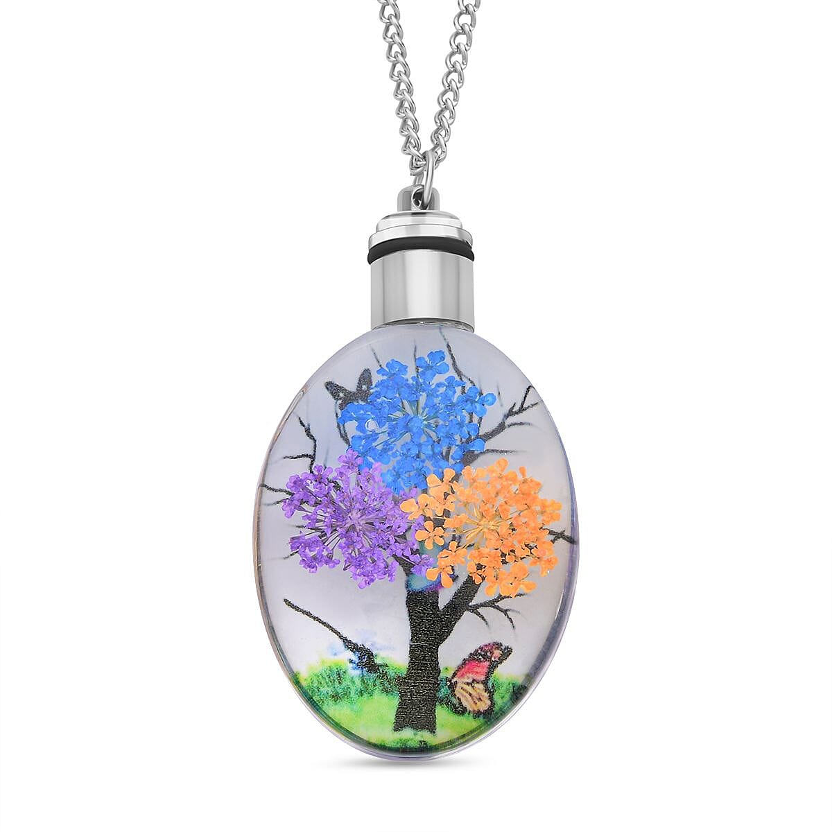 Set of 5 - Dried Real Flower LED Pendant with Curb Chain (Size 24-2 Inch Ext.)