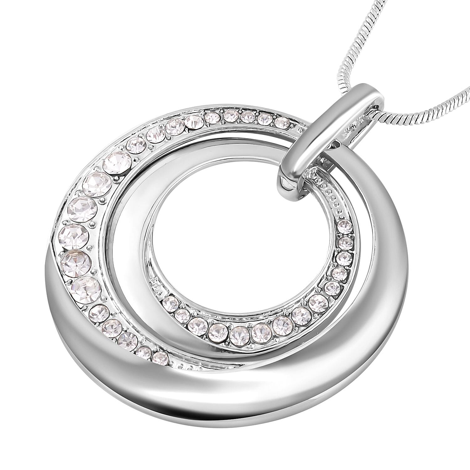 3 Piece Set - White Austrian Crystal Bangle (Size - 6.75 ), Necklace (Size - 24 With 2 Inch Extender) and Earrings (With Push Back) in Silver Tone.