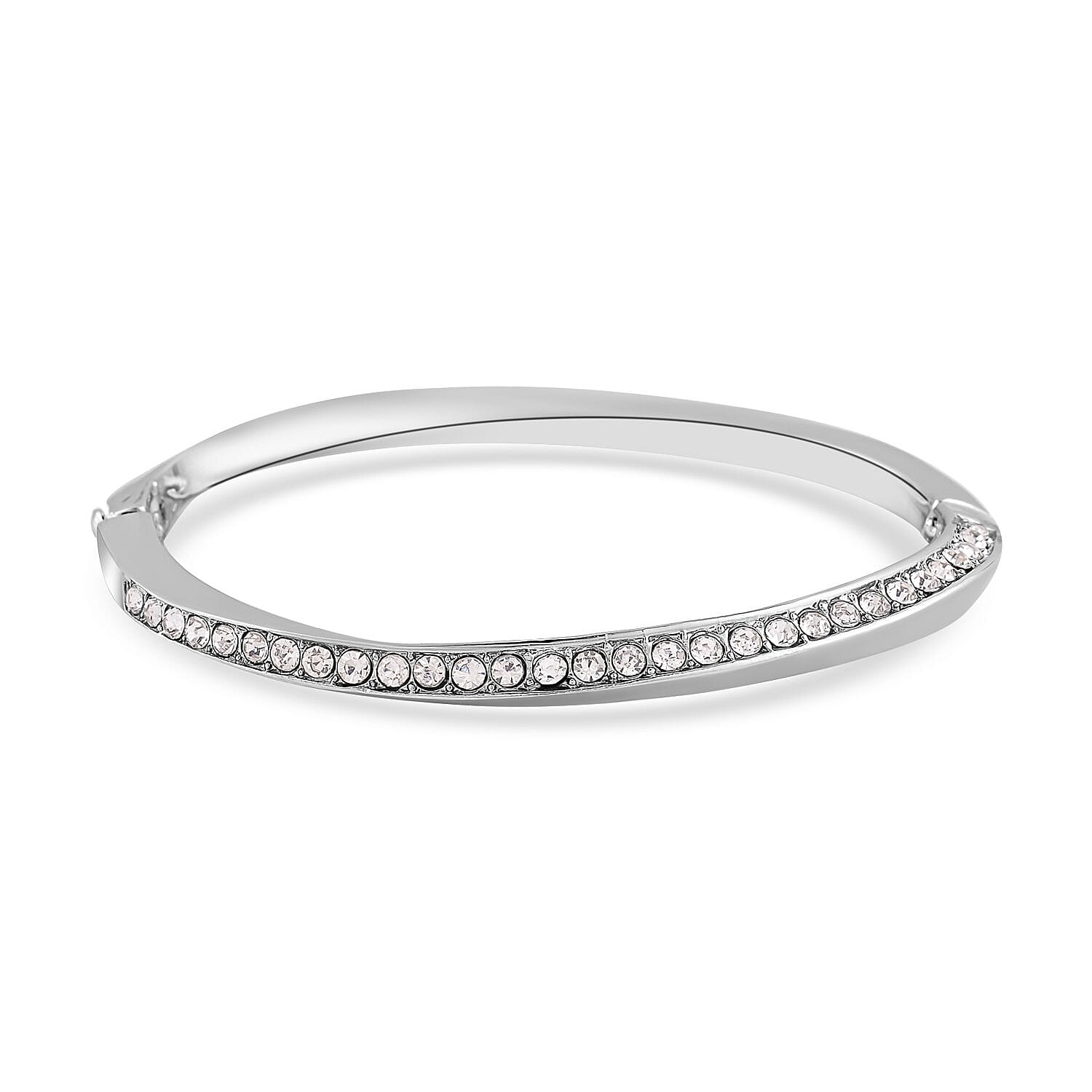 3 Piece Set - White Austrian Crystal Bangle (Size - 6.75 ), Necklace (Size - 24 With 2 Inch Extender) and Earrings (With Push Back) in Silver Tone.