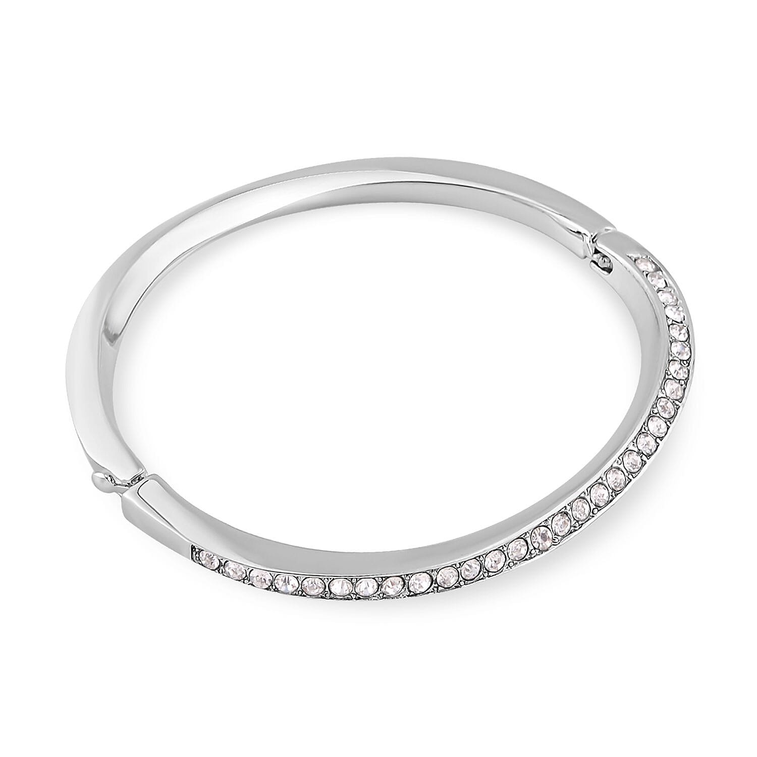 3 Piece Set - White Austrian Crystal Bangle (Size - 6.75 ), Necklace (Size - 24 With 2 Inch Extender) and Earrings (With Push Back) in Silver Tone.