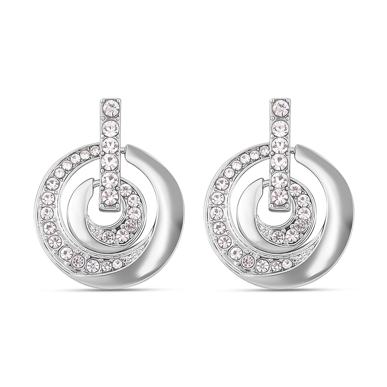 3 Piece Set - White Austrian Crystal Bangle (Size - 6.75 ), Necklace (Size - 24 With 2 Inch Extender) and Earrings (With Push Back) in Silver Tone.