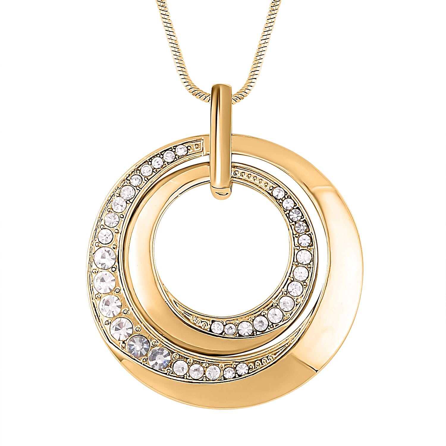 3 Piece Set - White Austrian Crystal Bangle (Size - 6.75 ), Necklace (Size - 24 with 2 Inch Ext.) and Earrings in Yellow Gold Tone.