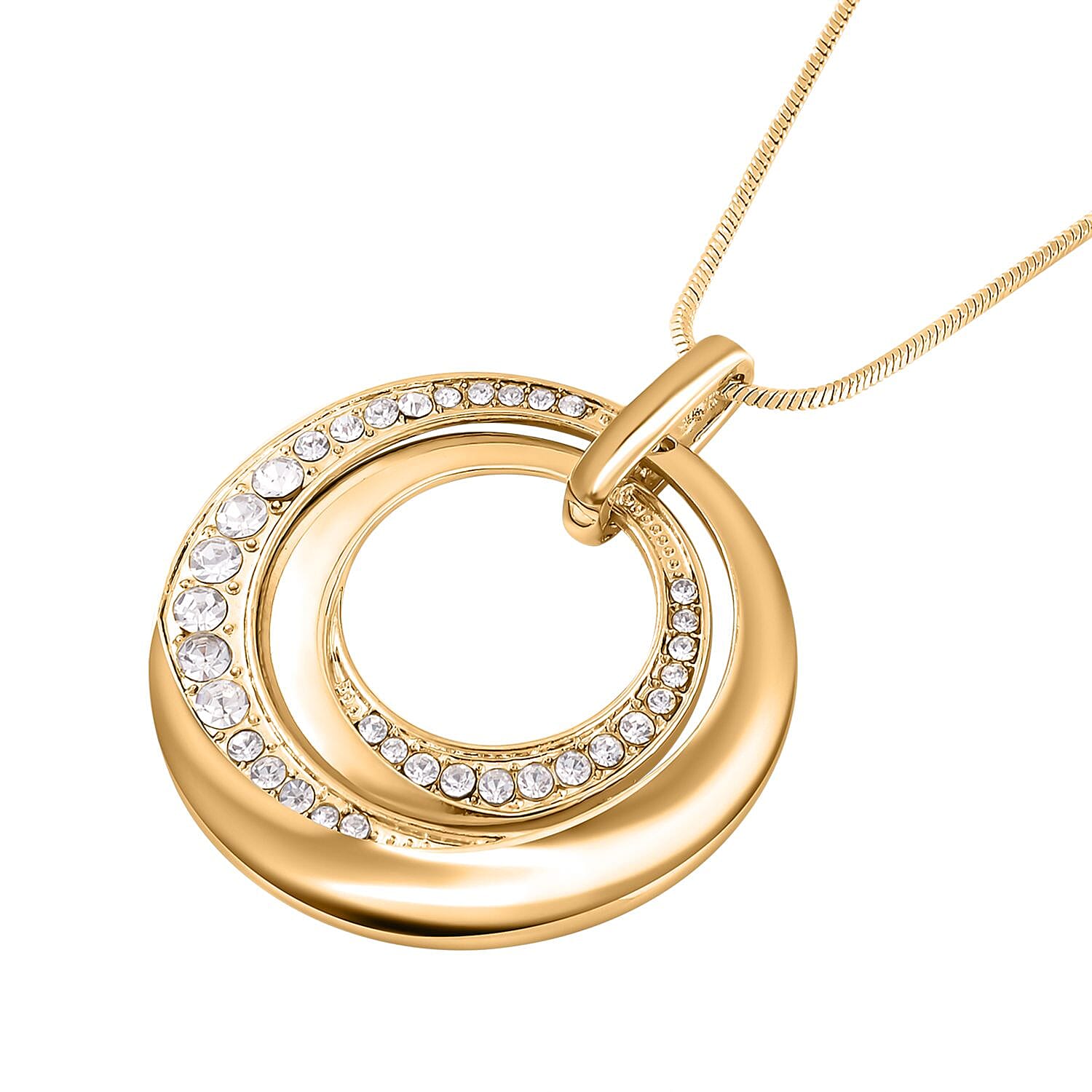 3 Piece Set - White Austrian Crystal Bangle (Size - 6.75 ), Necklace (Size - 24 with 2 Inch Ext.) and Earrings in Yellow Gold Tone.