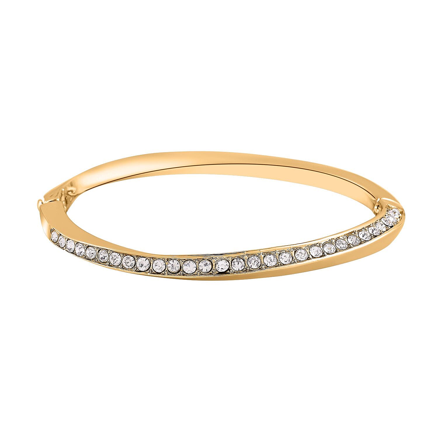 3 Piece Set - White Austrian Crystal Bangle (Size - 6.75 ), Necklace (Size - 24 with 2 Inch Ext.) and Earrings in Yellow Gold Tone.