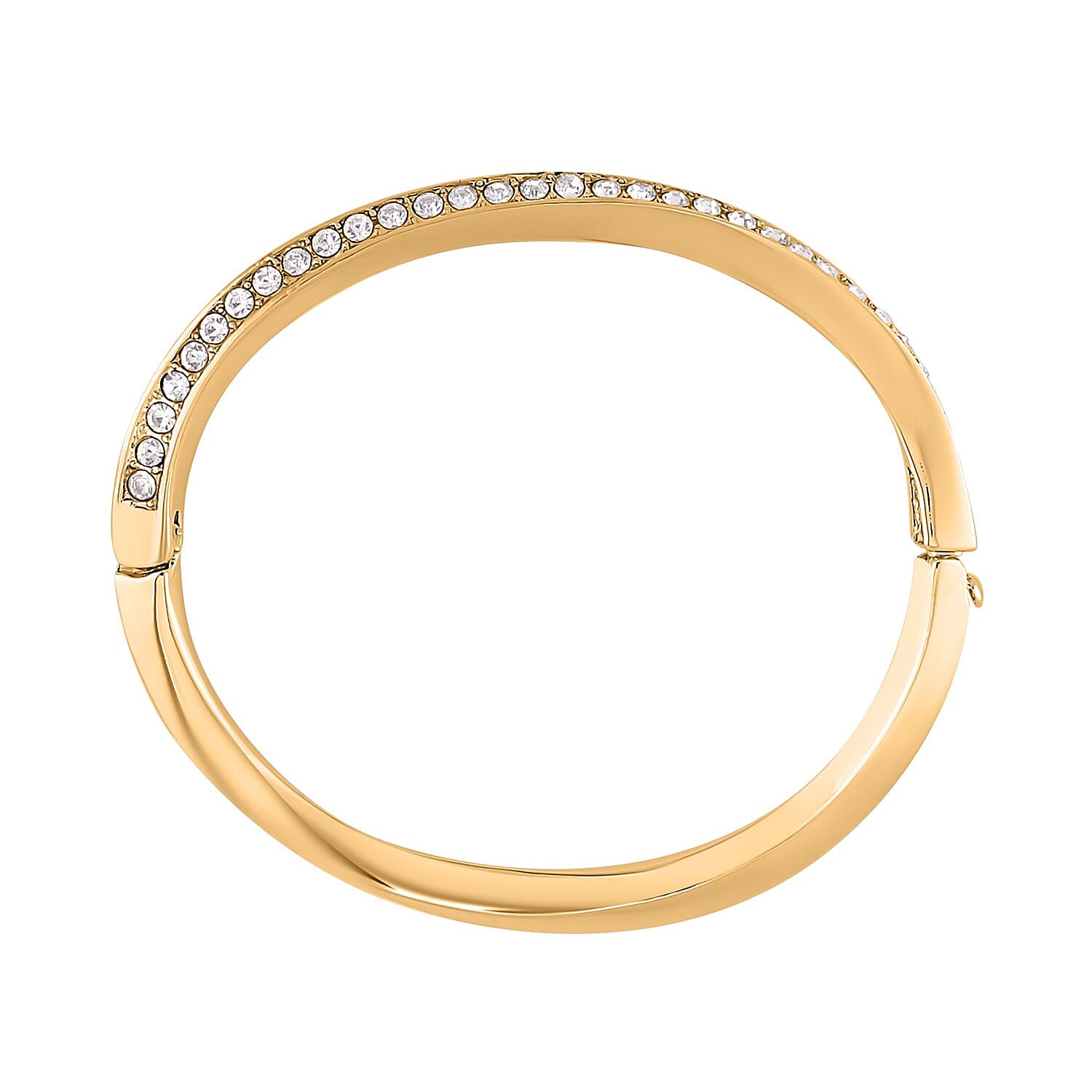 3 Piece Set - White Austrian Crystal Bangle (Size - 6.75 ), Necklace (Size - 24 with 2 Inch Ext.) and Earrings in Yellow Gold Tone.