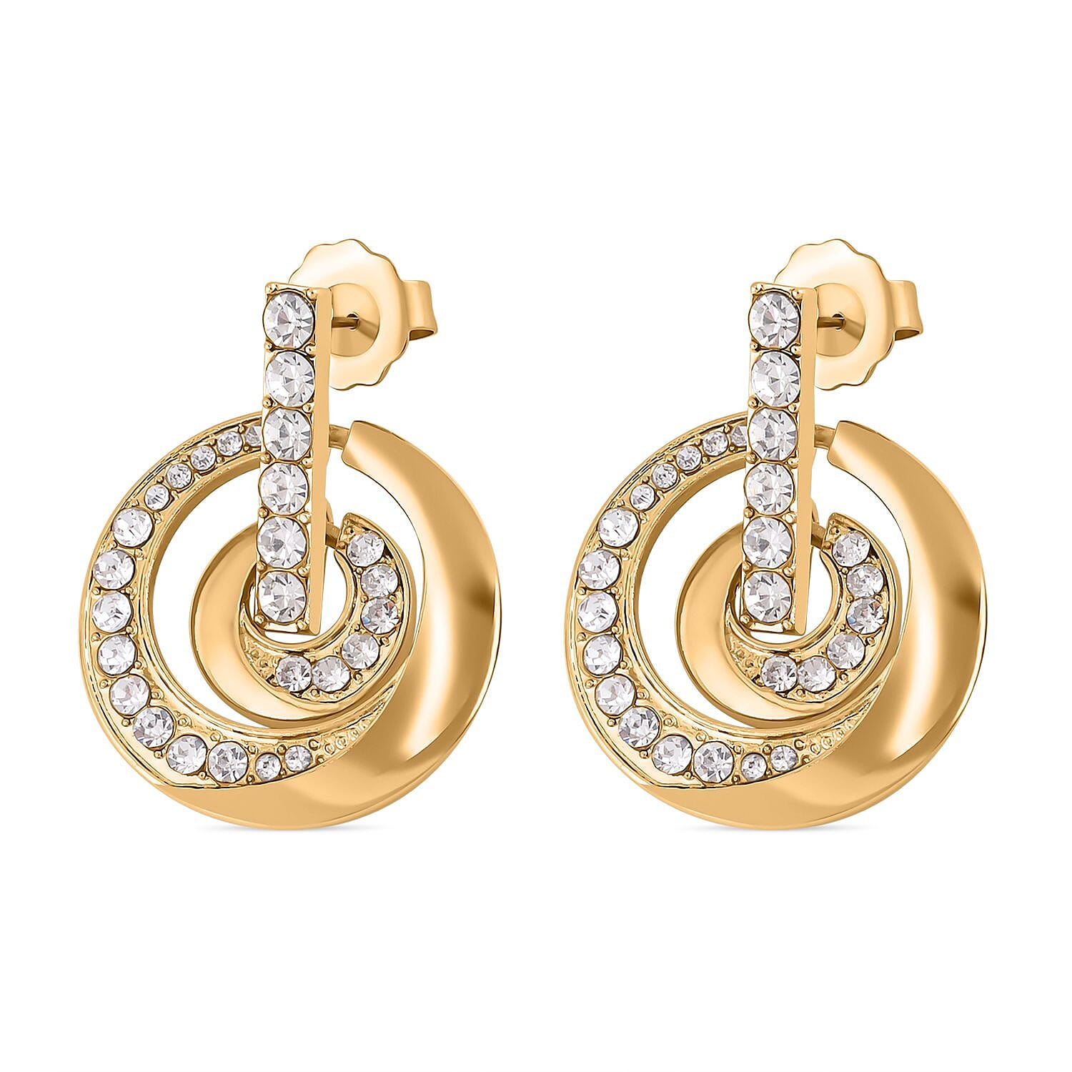 3 Piece Set - White Austrian Crystal Bangle (Size - 6.75 ), Necklace (Size - 24 with 2 Inch Ext.) and Earrings in Yellow Gold Tone.