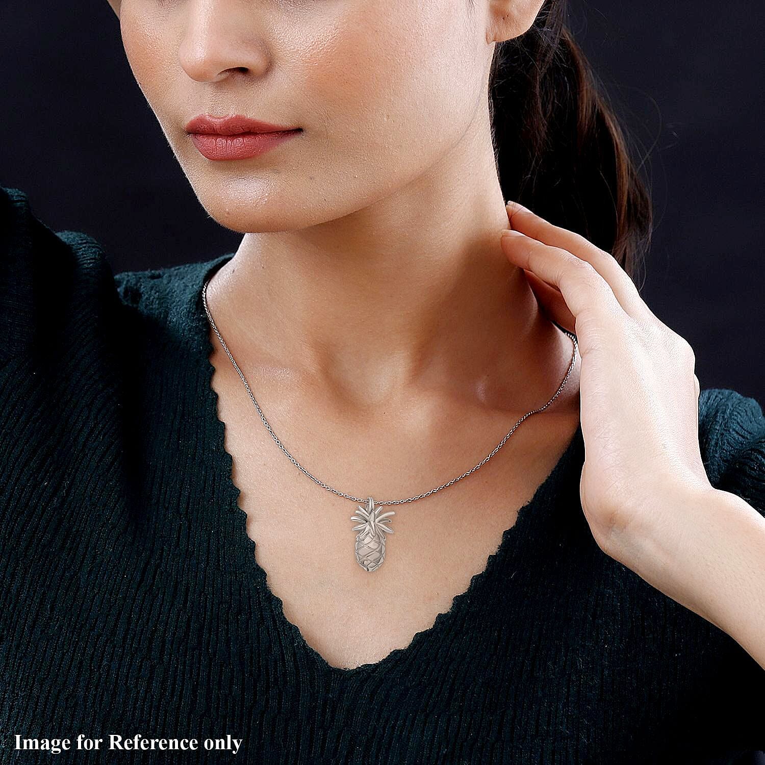 LucyQ Delicious Collection - Rhodium Overlay Sterling Silver Pineapple Pendant with Chain 14 grams (Size - 18-24-30)